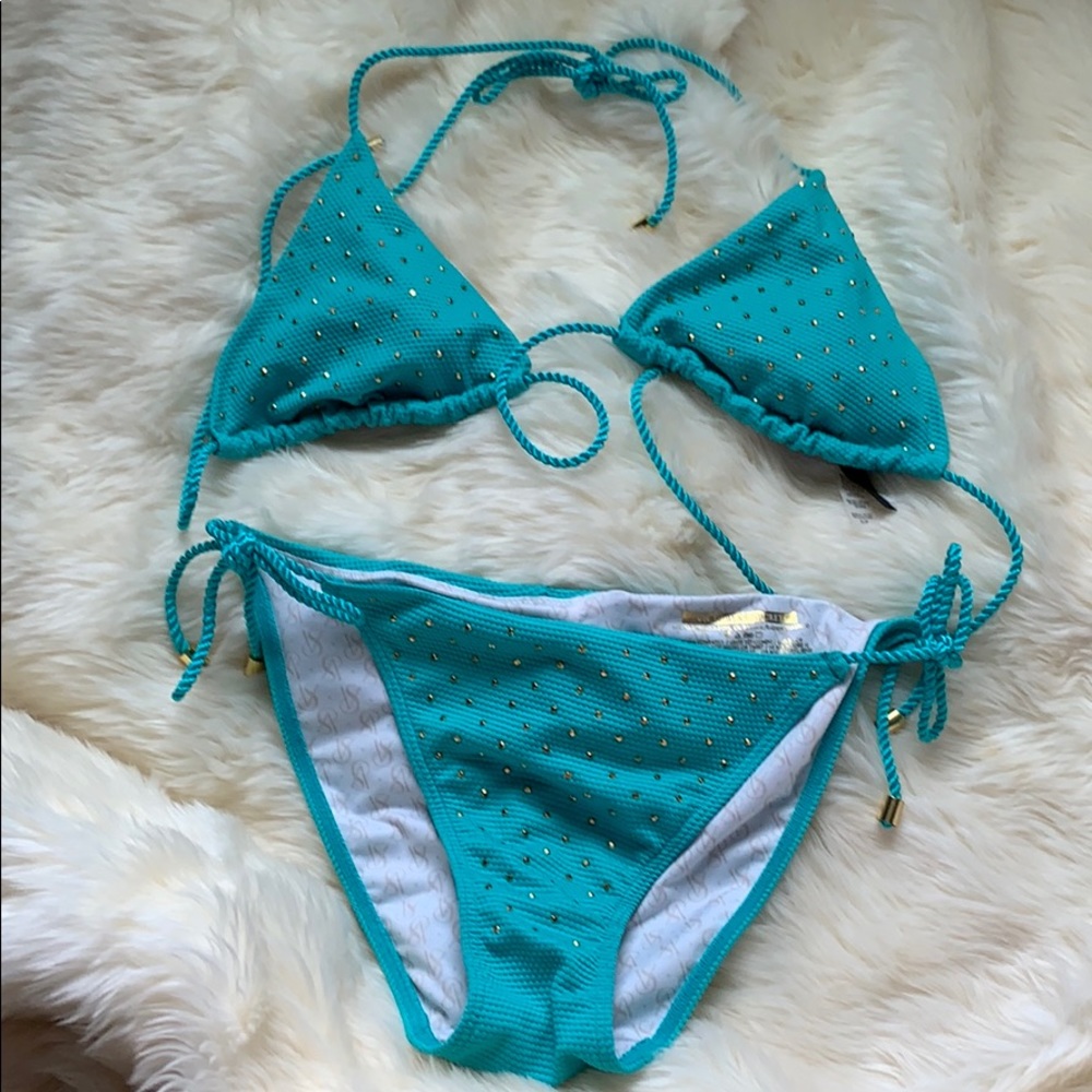 Victoria’s Secret teal gold gem string bikini S